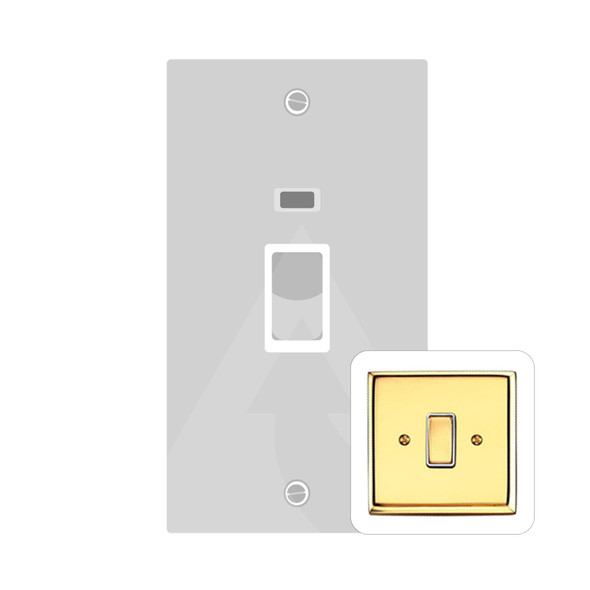 Contractor Range 45A DP Cooker Switch with Neon (tall plate) in Polished Brass  - Black Trim - K961BN