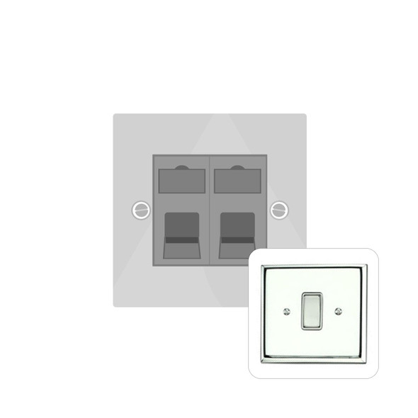 Contractor Range 2 Gang Secondary Line Socket in Polished Chrome  - White Trim - KC956W-S