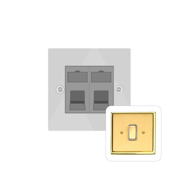 Contractor Range 2 Gang Cat 6 in Satin Brass  - White Trim - M958W-RJ45