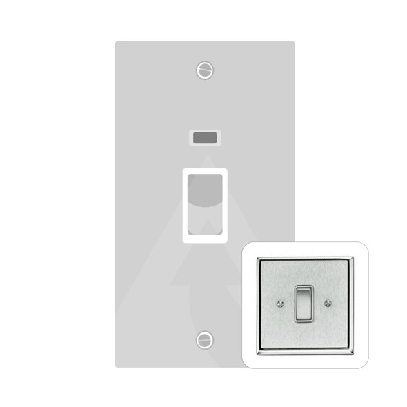 Contractor Range 45A DP Cooker Switch with Neon (tall plate) in Satin Chrome  - White Trim - P961W