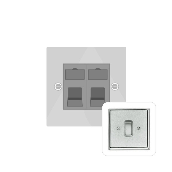 Contractor Range 2 Gang Secondary Line Socket in Satin Chrome  - White Trim - P956W-S