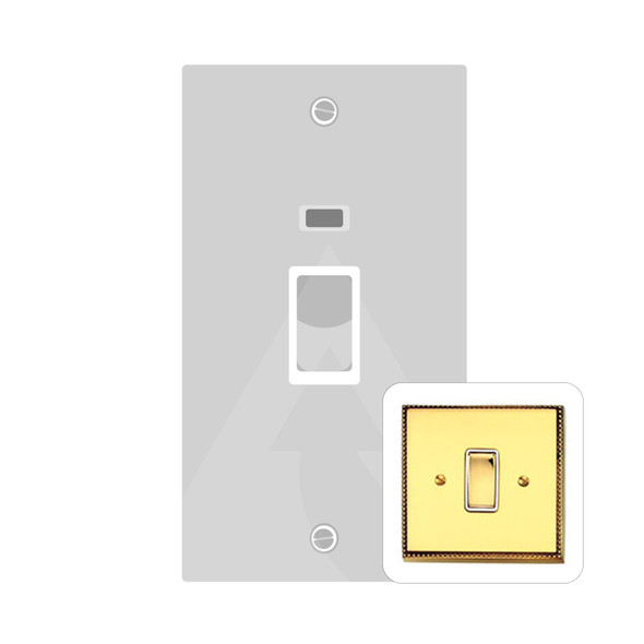Contractor Range 45A DP Cooker Switch with Neon (tall plate) in Polished Brass  - Black Trim - A961BN