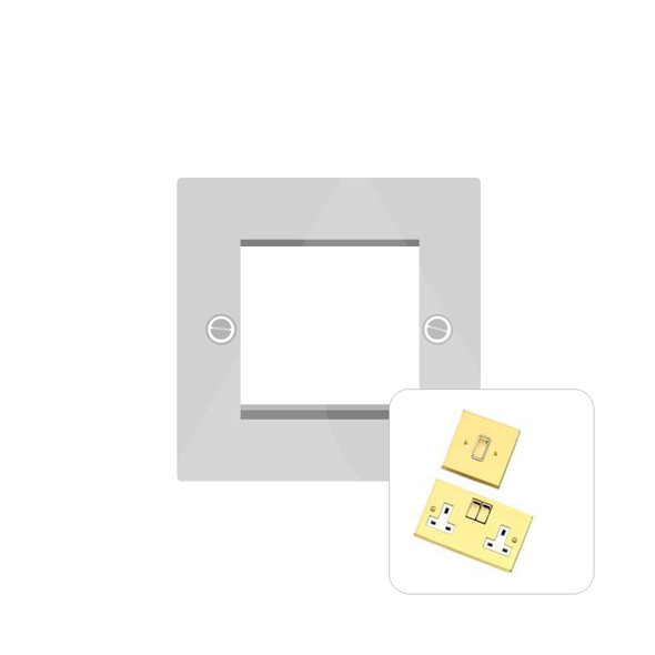 Harmony Grid Range 2 Module Euro Plate in Polished Brass  - White Trim - PL A692.W