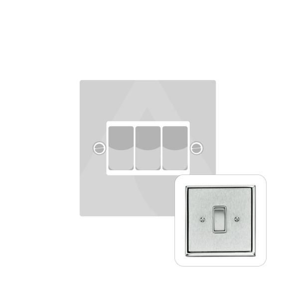 Harmony Grid Range 3 Gang Rocker Switch (10 Amp) Double Plate in Satin Chrome  - White Trim