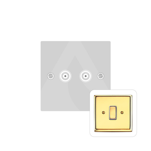 Harmony Grid Range 2 Gang TV Coaxial Socket in Polished Brass  - White Trim - K681W