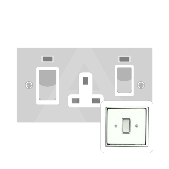 Harmony Grid Range 45A Cooker Unit + 13A Socket in Polished Chrome  - White Trim