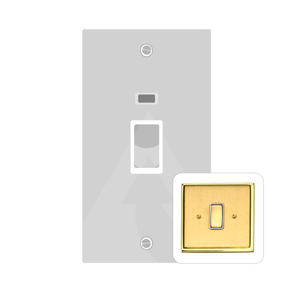 Harmony Grid Range 45A DP Cooker Switch with Neon (tall plate) in Satin Brass  - White Trim