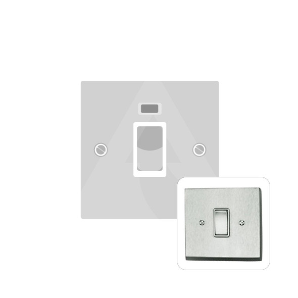 Harmony Grid Range 45A DP Cooker Switch with Neon (single plate) in Satin Chrome  - White Trim - BC1963W