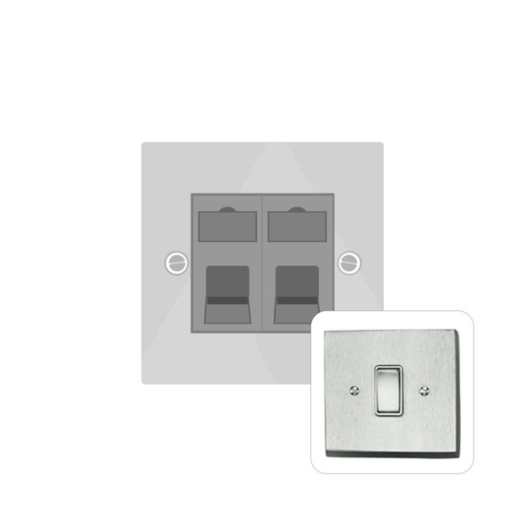 Harmony Grid Range 2 Gang Secondary Line Socket in Satin Chrome  - White Trim - BC692W-S