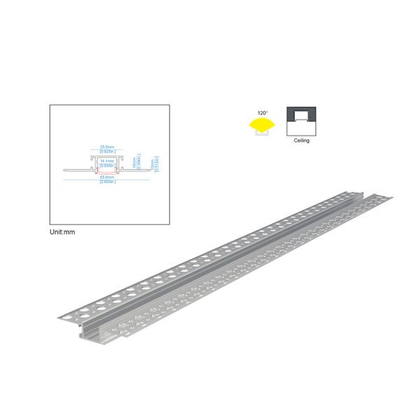 Plaster In Aluminium Profile for LED Strip 16mm 2.5m