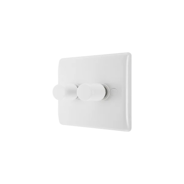 Nexus 2 Gang White Plate Dimmer