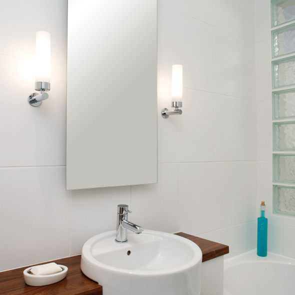 Tube 120 Wall Light in Polished Chrome Bathroom Mirror Sides Installation