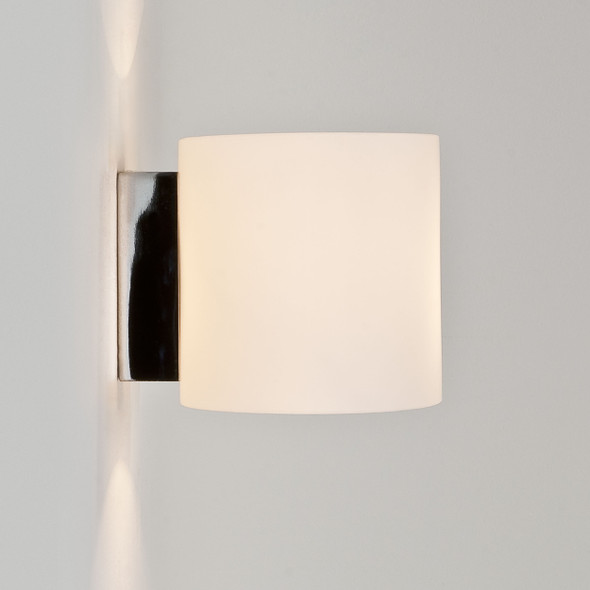 Tokyo in White Glass Wall Light in Polished Chrome E14 Side