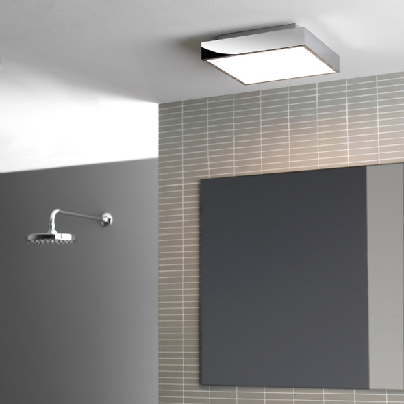 Taketa 400 LED Ceiling Flush Light Bathroom Installation. Astro Bathroom Lighting