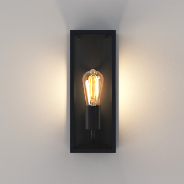 Messina 130 in Textured Black Glass Lantern Wall Light IP44