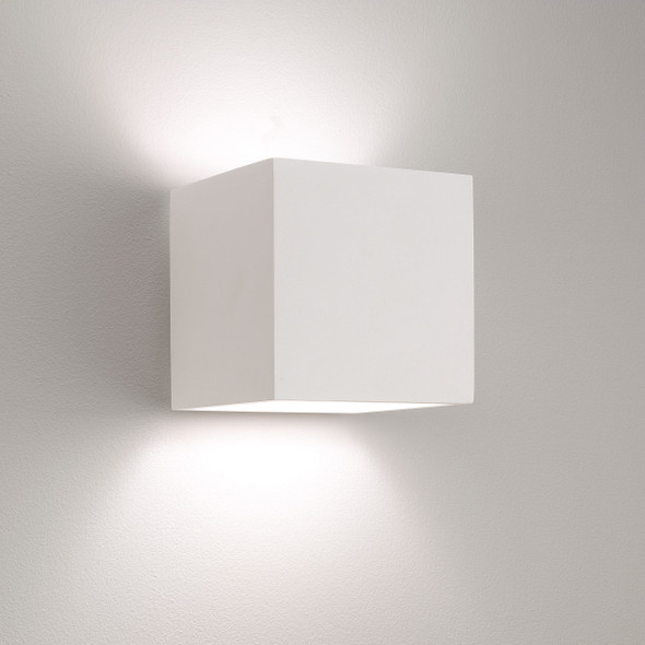 Pienza 165 Up and Down Wall Light in Plaster Angle Image, Switched On