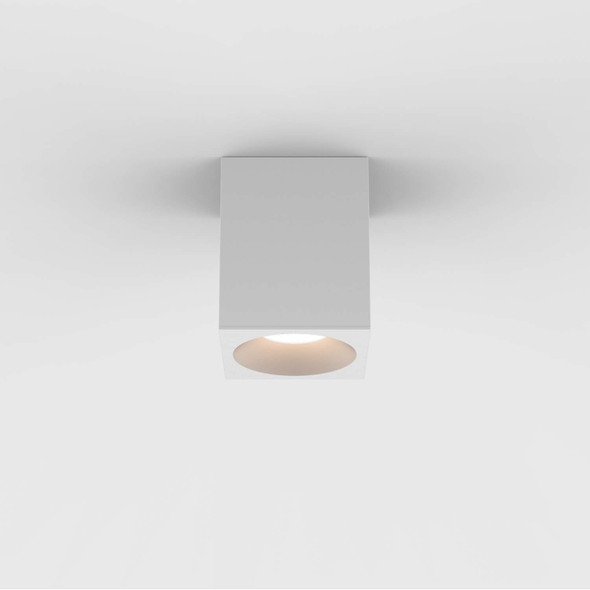 Kos Square 100 LED in Textured White Outdoor Ceiling Light Solid Brass