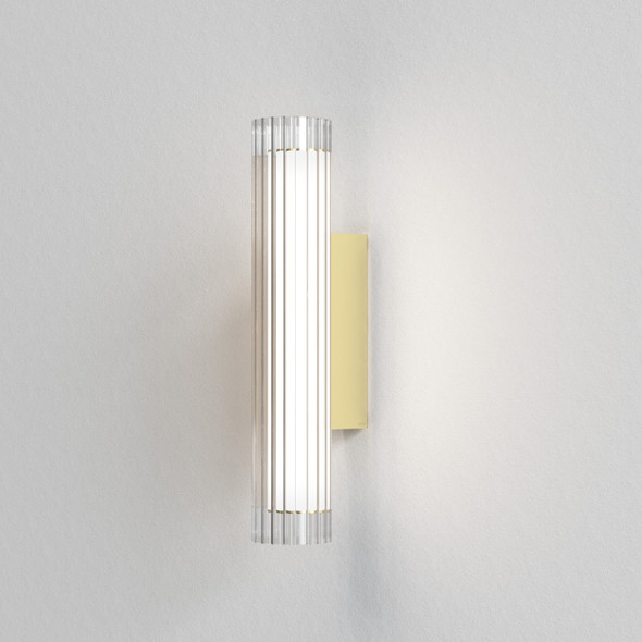 io 420 in Matt Gold LED Bathroom Wall Light Ribbed Glass Shade