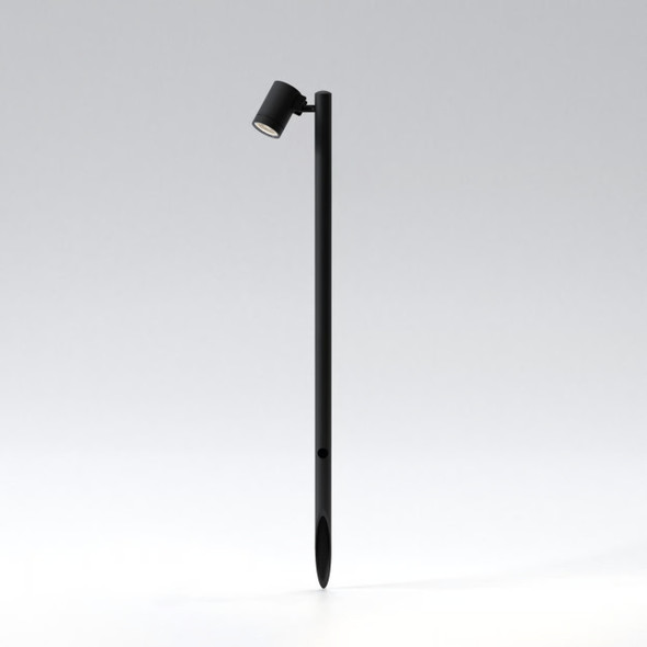 Full view of Bayville IP66 outdoor LED spike light with adjustable head, black finish