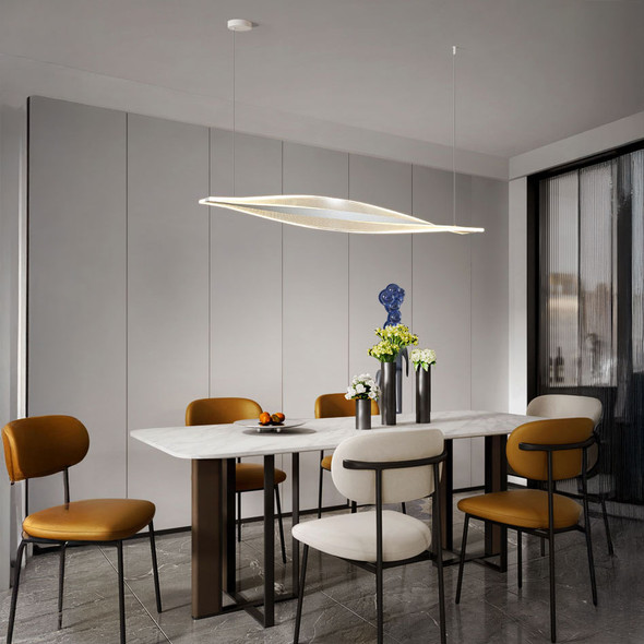 40W LED pendant light in sandy white installed above a kitchen dining table – modern UK pendant lighting