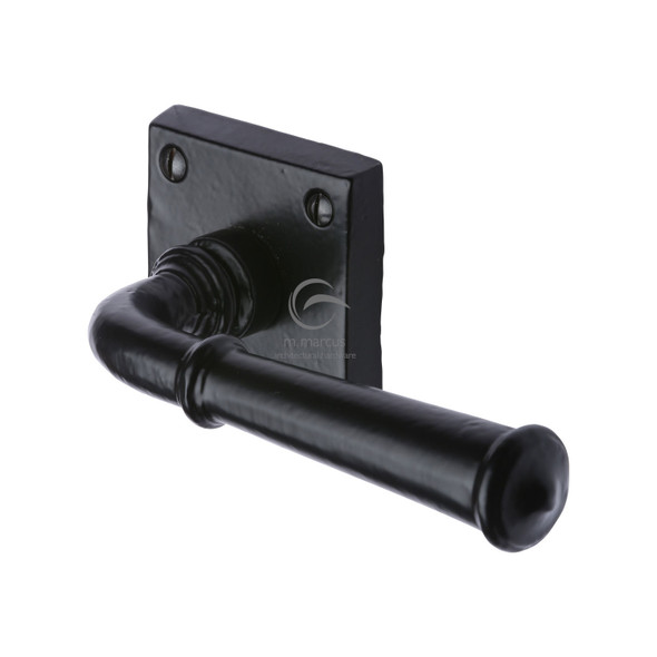 Black Iron Claverley Door Handle on Square  Rose