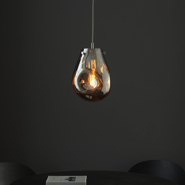Europa 1 Light Pendant in Chrome Metallic Glass & Chrome Plate