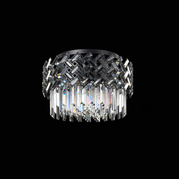 Modern Flush Crystal Chandelier in Black - 10 X E14 Lamps