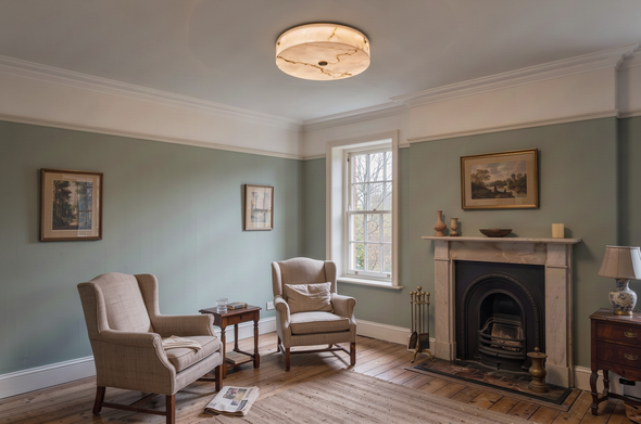 Alabaster Flush Ceiling Light in Matt Brass - 40W LED
