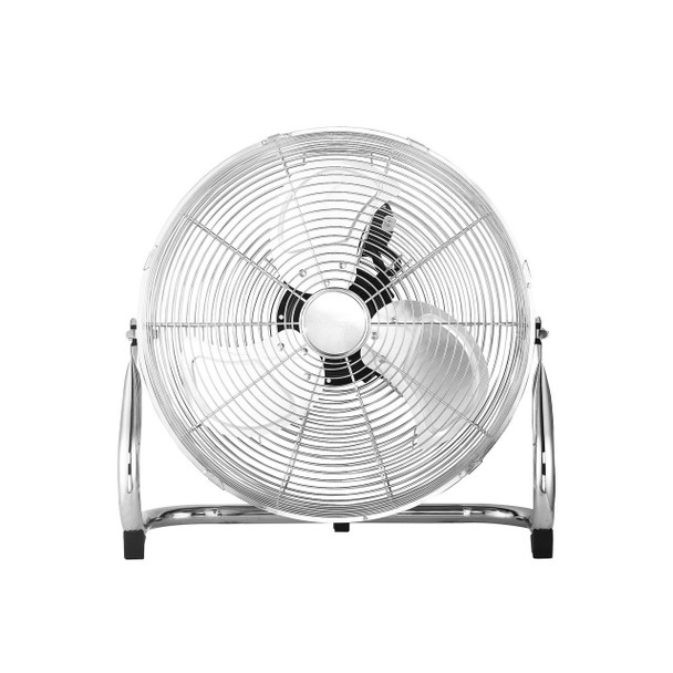 20 inch chrome heavy duty floor fan with 160W motor and tilt adjustable head on white background