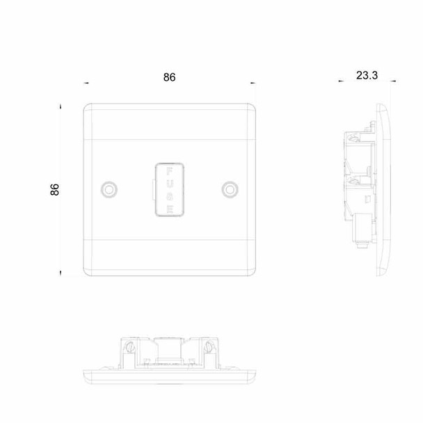 13 Amp Unswitched Fused Spur Unit- technical drawing