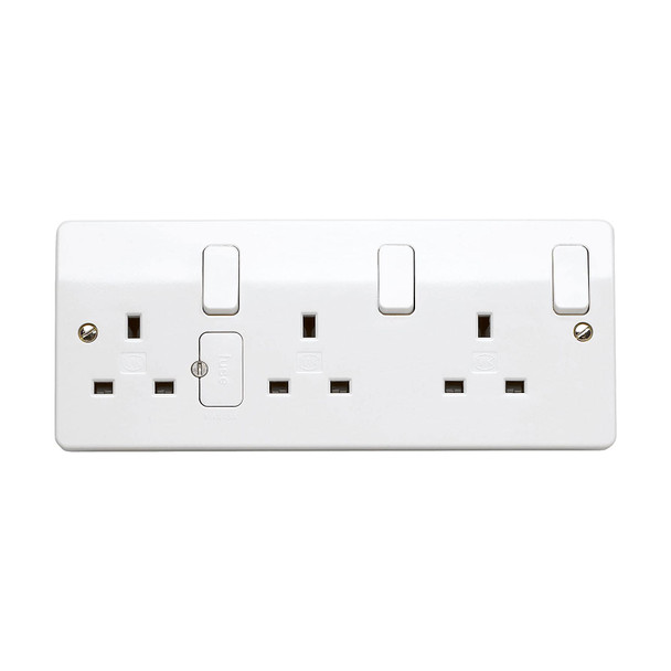 Logic Plus K2737 3 Gang 13 Amp Double Pole Triple Socket with Fuse in White