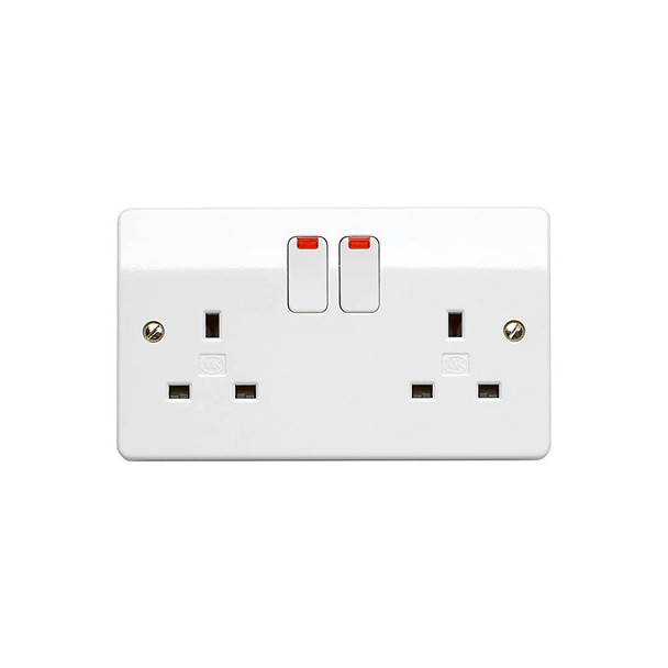 Logic Plus K2647 2 Gang 13 Amp Double Pole Switched Neon Socket Outlet in White