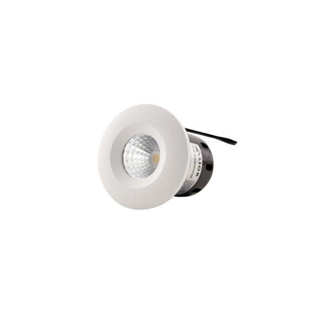 3W LED mini downlight in white finish, dimmable, IP65, fire rated, 3000K warm white