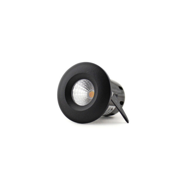 3W LED mini downlight in black finish, dimmable, IP65, fire rated, 3000K warm white