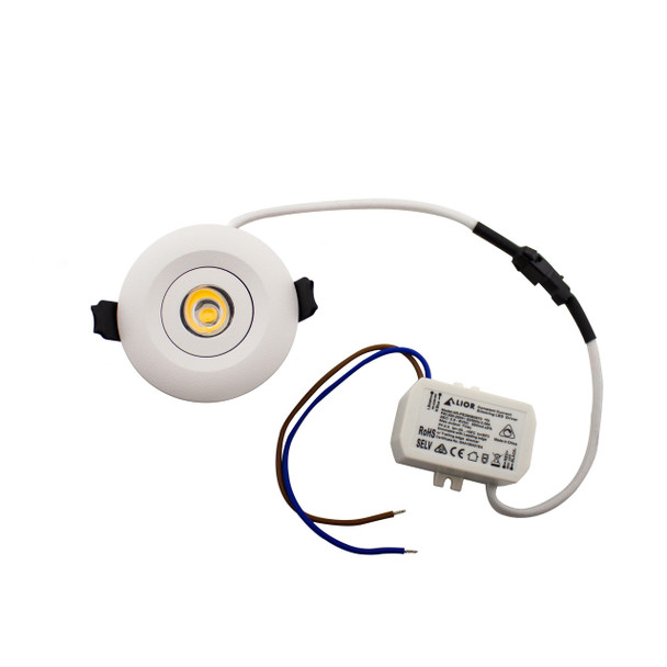 4W LED mini downlight complete fitting with driver, adjustable, white finish, 4000K, IP44, fire rated, dimmable