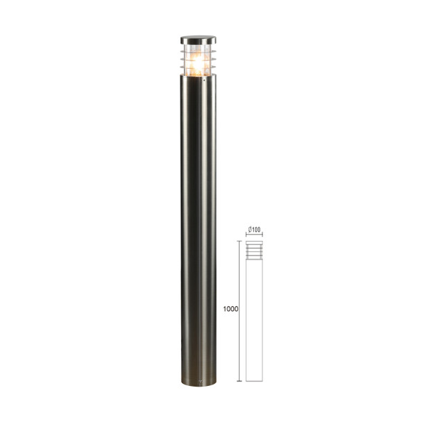 Tall E27 bulb bollard light in stainless steel