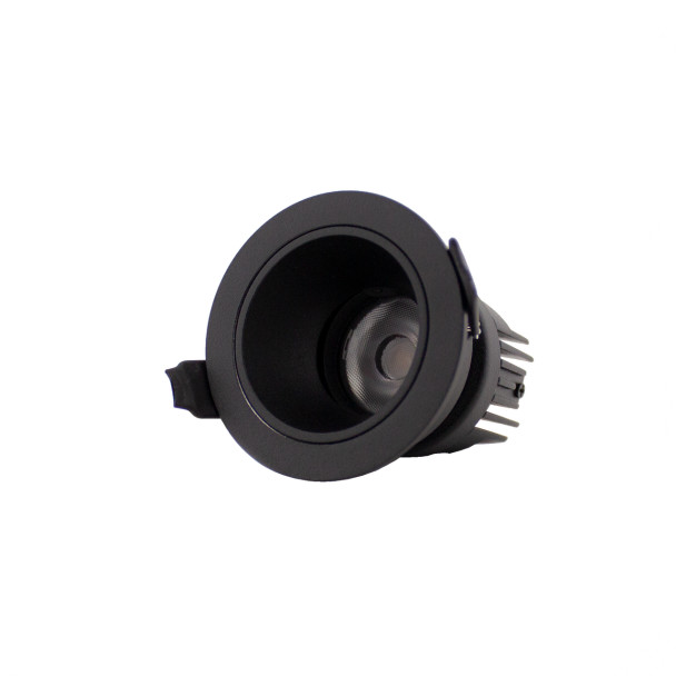 5W LED mini downlight in black finish, front view, dimmable, 3000K warm white, IP20