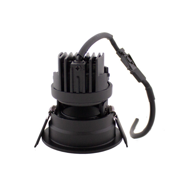 Side view of 5W LED mini downlight in black finish, dimmable, 3000K warm white, IP20