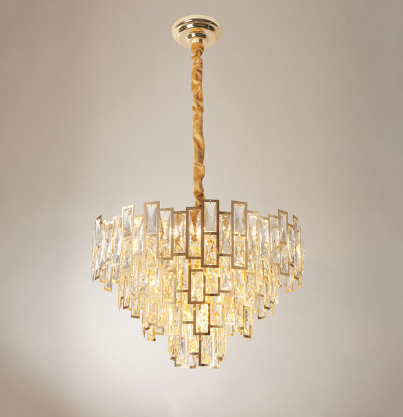 Art Deco Golden Tiered Crystal Chandelier