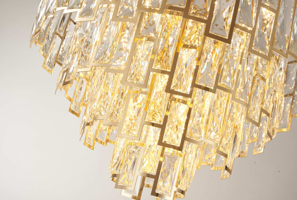 Art Deco Golden Tiered Crystal Chandelier, living space chandelier