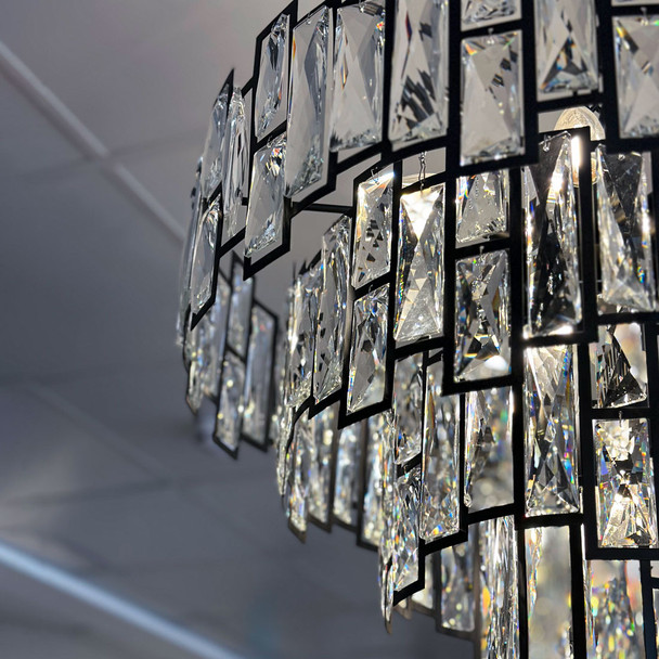 Art Deco Tiered Crystal Chandelier in Black Finish rectangular crystals chandelier