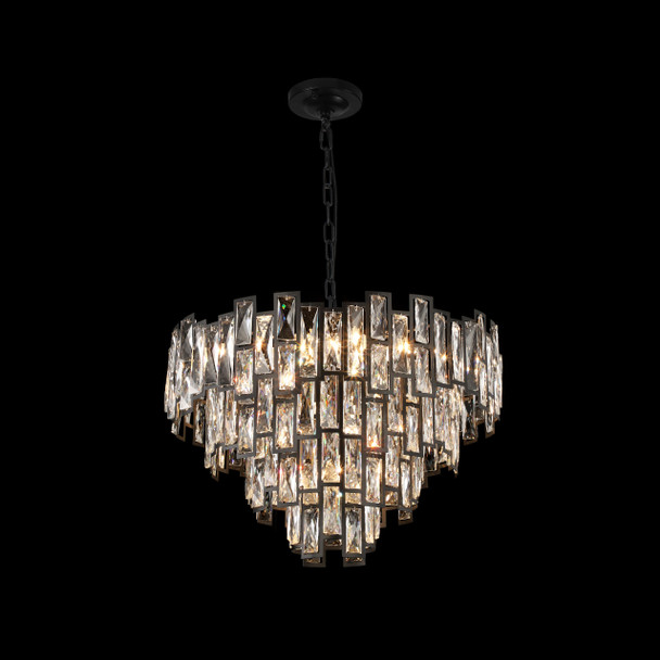 Art Deco Tiered Crystal Chandelier in Black Finish black background