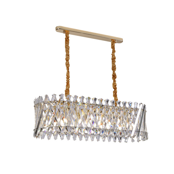 Modern and Elegant Oval Chandelier in Gold and Crystal