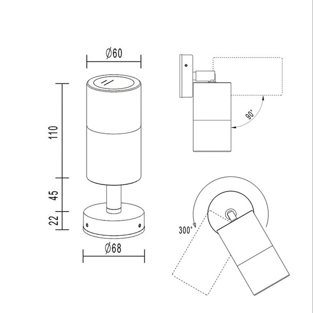 Outdoor spotlight technical drawing. Exterior Lighting