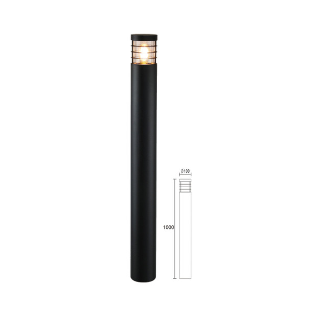 Bollard Light E27 in Matt Black with drawing