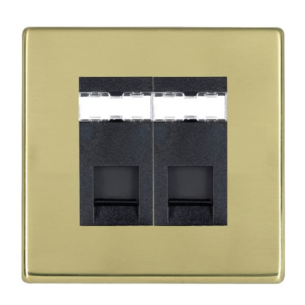 Hartland CFX Polished Brass 2 gang RJ45 CAT 5E Outlet - Unshielded Black