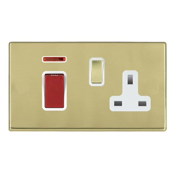 Hartland CFX Polished Brass 45A Double Pole Rocker + Neon + 13A Switched Socket Red+Polished Brass/White