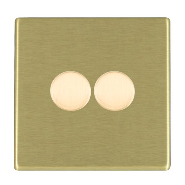 Hartland CFX Satin Brass 2x400W Resistive Leading Edge Push On-Off Rotary 2 Way Switching Dimmers max 300W per gang Satin Brass