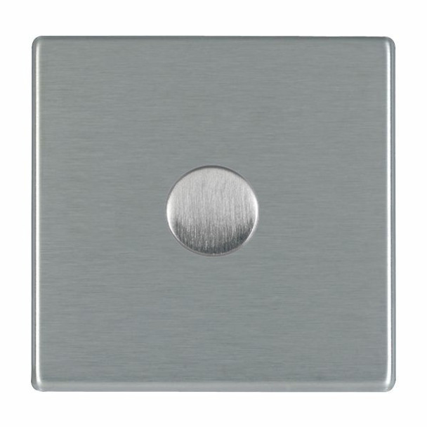 Hartland CFX Satin Steel Effect 1 gang 600W Resistive Leading Edge Push On-Off Rotary 2 Way Switching Dimmer Satin Steel