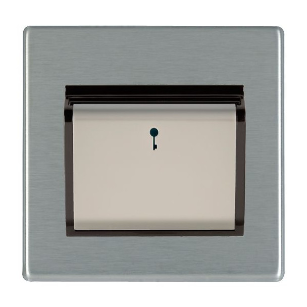 Hartland CFX Satin Steel Effect 1 gang 10A (6AX) Card Switch On/Off with Blue LED Locator Satin Steel/Black